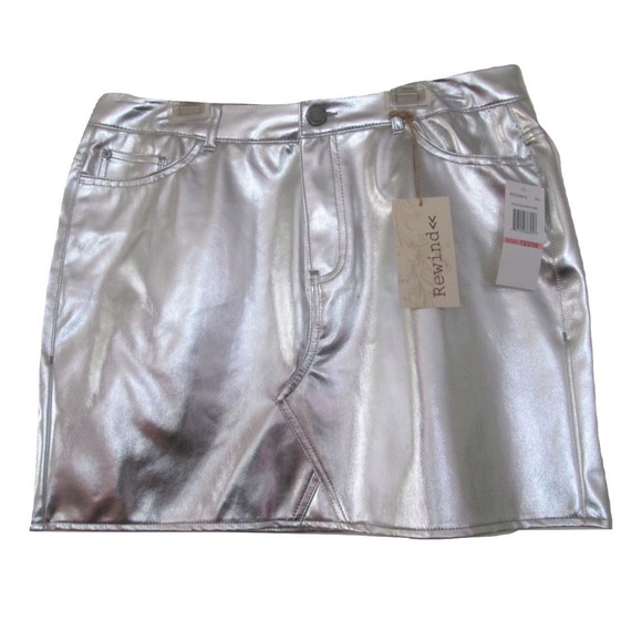 nwt silver metallic plus size mini skirt large 13 - Picture 3 of 4